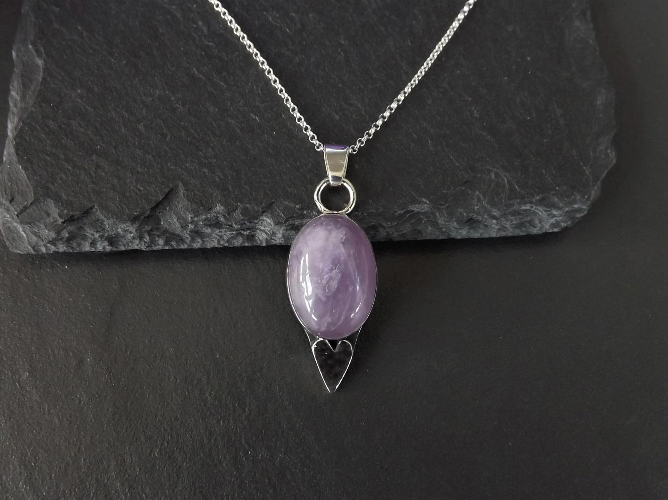 Amethyst Silver  Heart Pendant Necklace on 16
